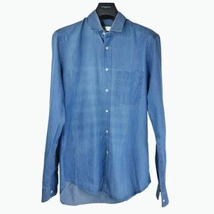MR. START Men's High Quality Designer Blue Chambray Button Up Shirt Size M